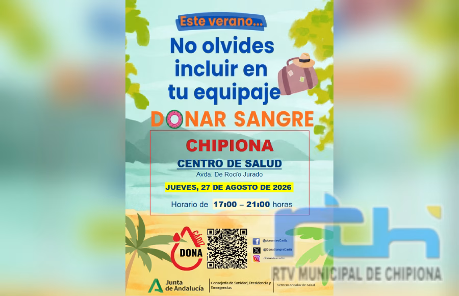 Llamamiento a una nueva donación colectiva de sangre que tiene lugar mañana jueves en Chipiona