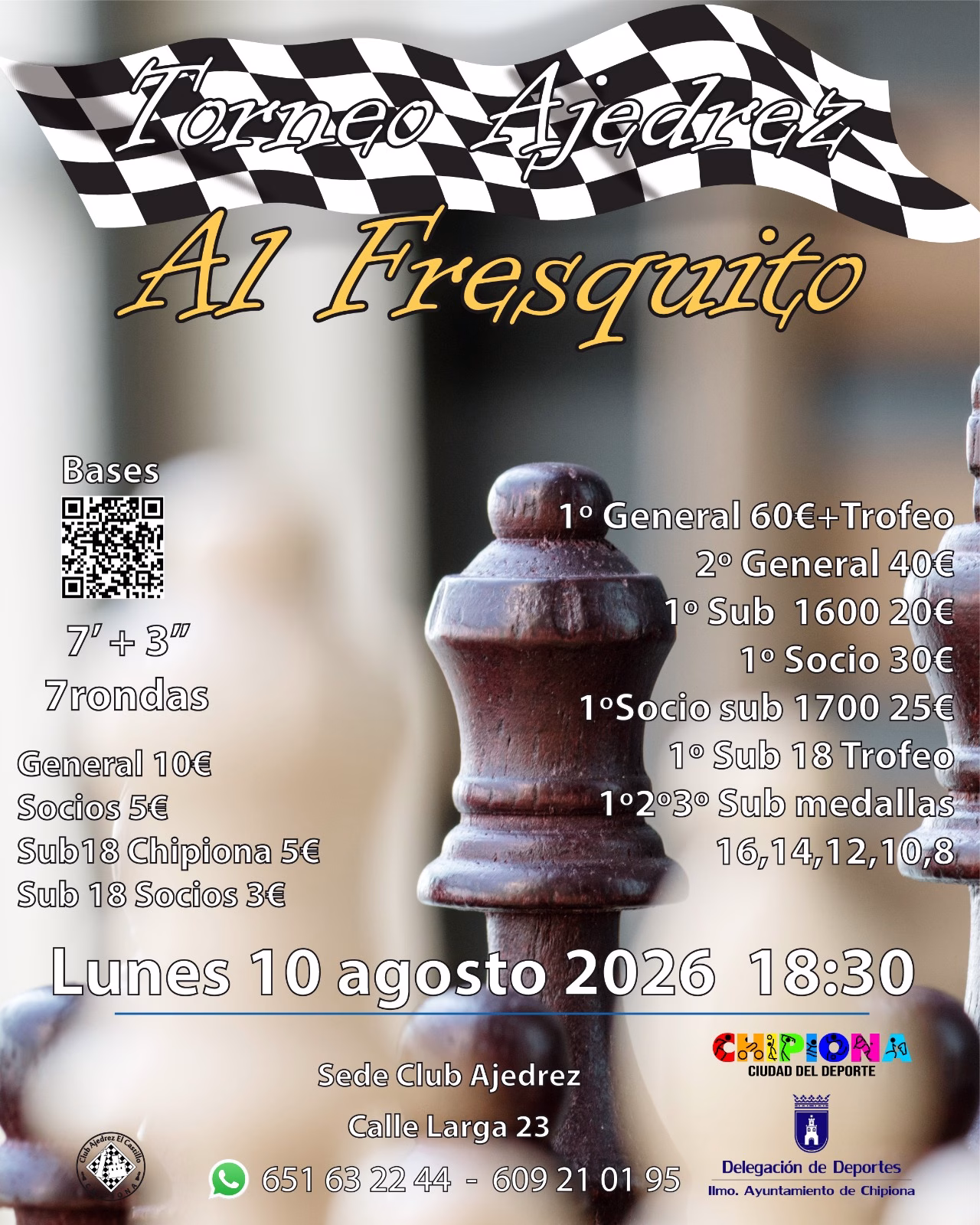 Aún es posible inscribirse para el torneo de ajedrez Al Fresquito que se disputa esta tarde en Chipiona
