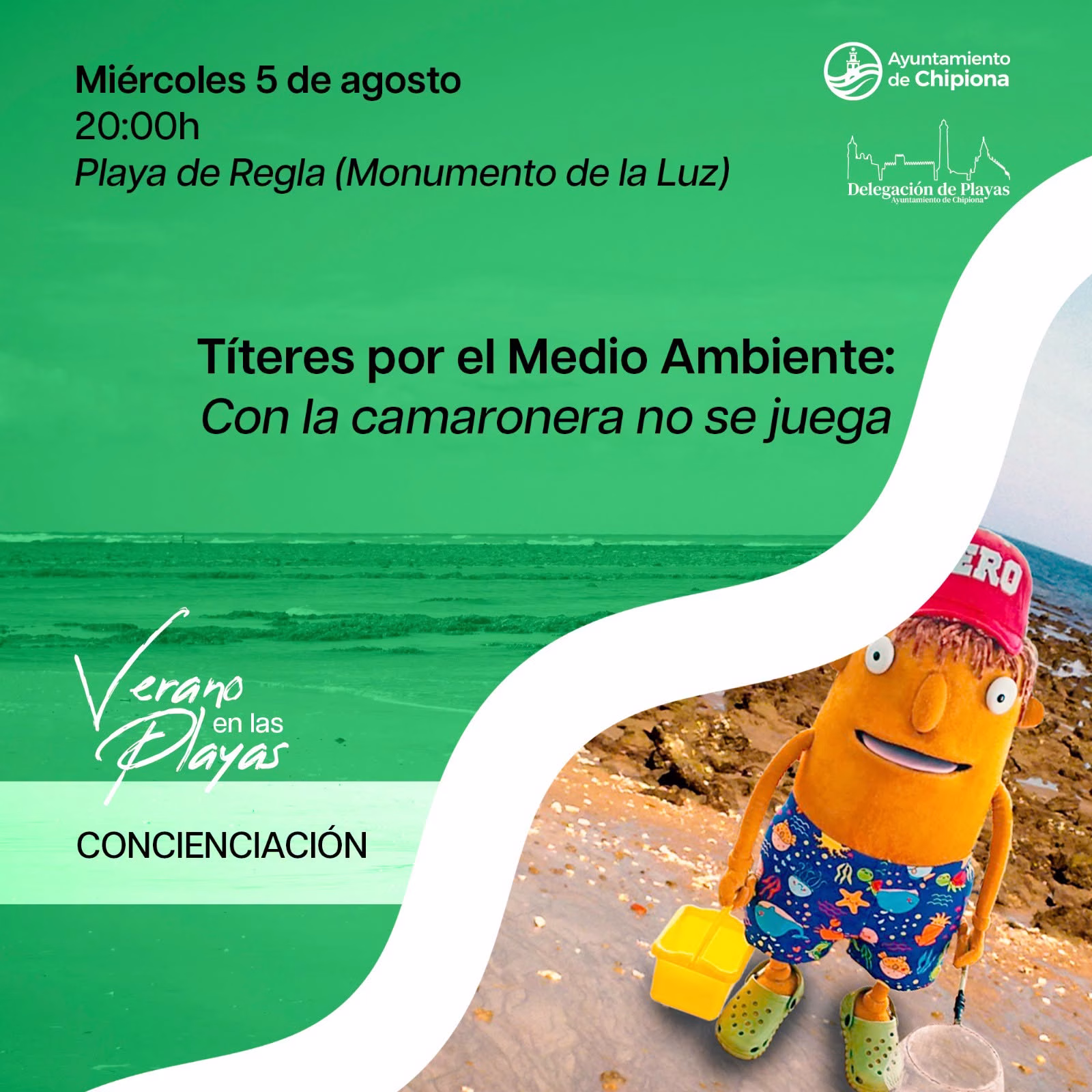 Títeres y cine protagonizan la programación de esta semana en las playas de Chipiona