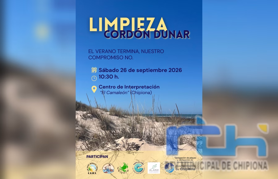 Ayuntamiento de Chipiona y colectivos medioambientales convocan para el 26 de septiembre una jornada de limpieza del cordón dunar