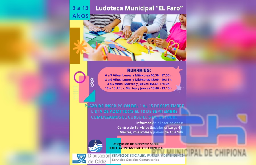 Abierta la inscripción para el Servicio Municipal de Ludoteca de Chipiona