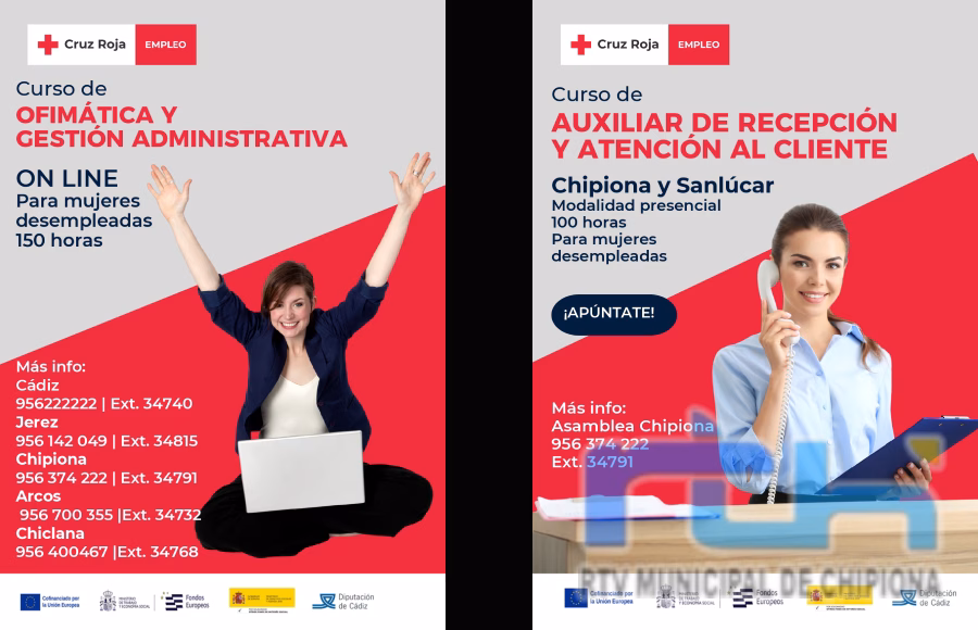 Cruz Roja de Chipiona recuerda que tiene abiertas las inscripciones para dos cursos gratuitos para mujeres desempleadas
