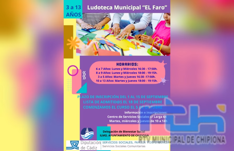 Últimos días de inscripciones para el Servicio Municipal de Ludoteca de Chipiona