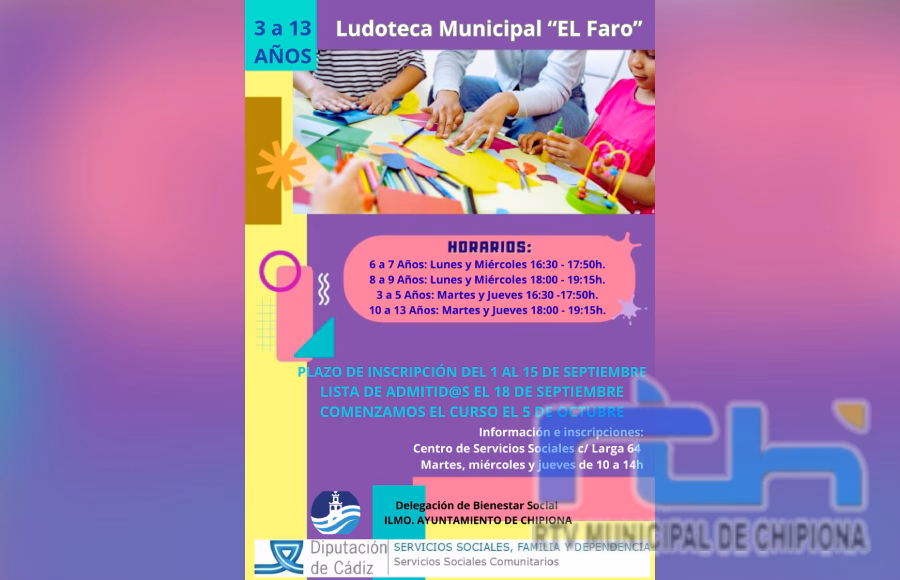 Último día de inscripciones para el Servicio Municipal de Ludoteca de Chipiona