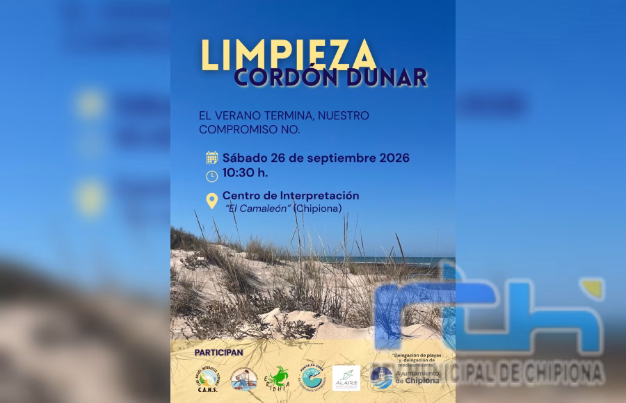 Recuerdan la convocatoria para jornada de limpieza del cordón dunar que tendrá lugar el próximo sábado en Chipiona