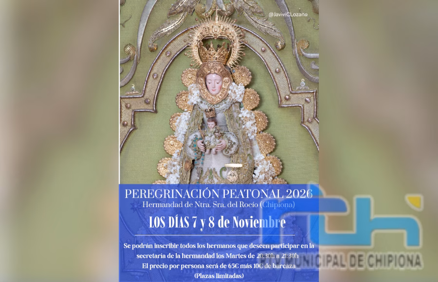 La Hermandad de Rocío de Chipiona realizará una peregrinación andando hasta Almonte los días 7 y 8 de noviembre