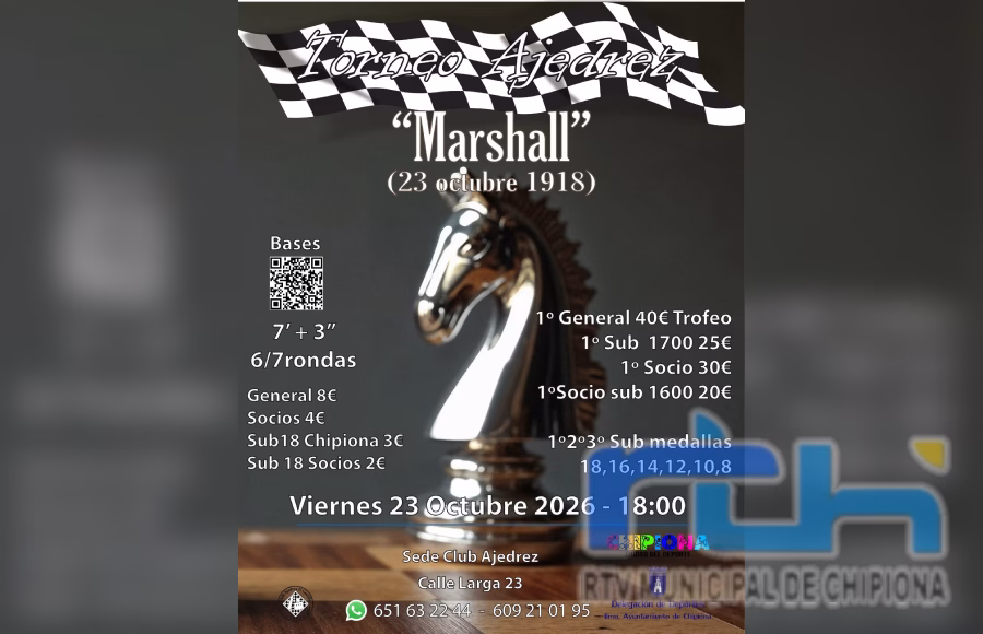 El Club de Ajedrez de Chipiona organiza un torneo ‘Marshall’ para mañana viernes 23 de octubre